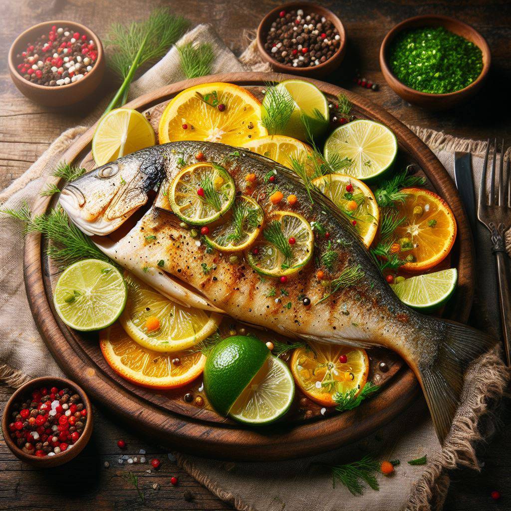ماهی کبابی، با لیمو و سبزی معطر